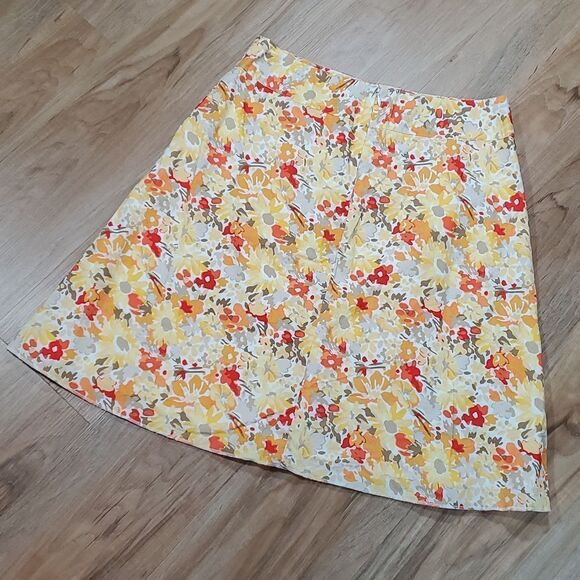 🔺️Express Yellow & Orange Floral Print Skirt Medium - Picture 2 of 7